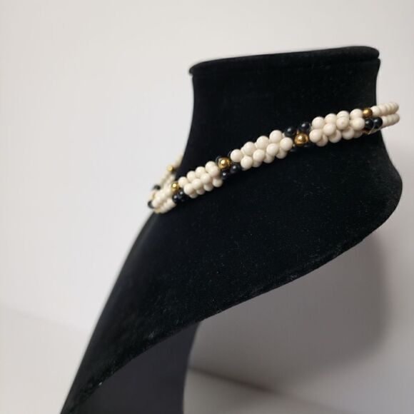 Vintage signed black white gold double strand necklace - Picture 3 of 6